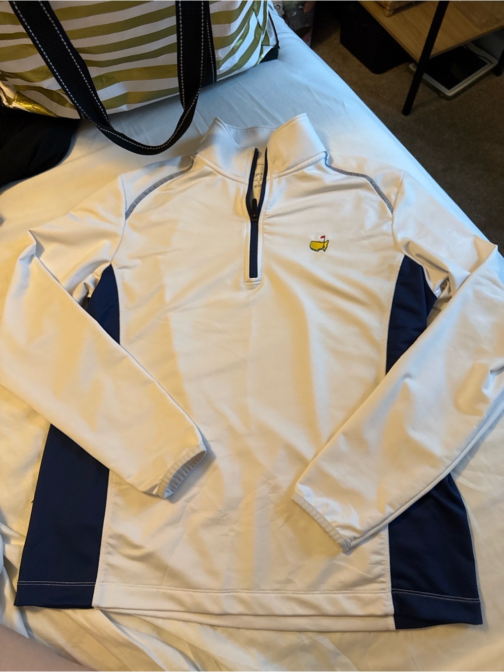 Masters Tech Small White Pullover with Navy Trim